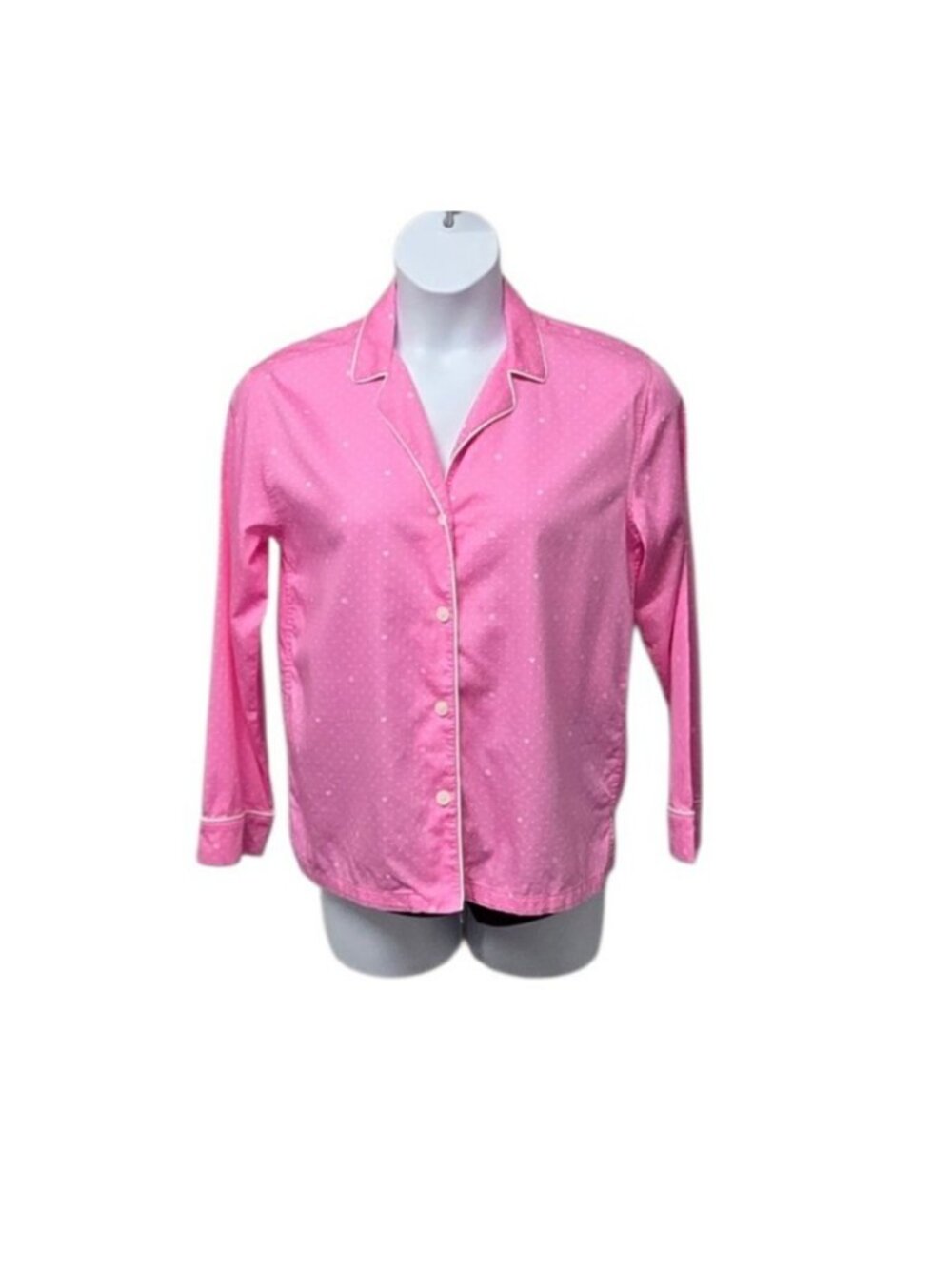 Lauren Ralph Lauren Size Medium Pink White Polka-Dot Heart Logo Pajama Top